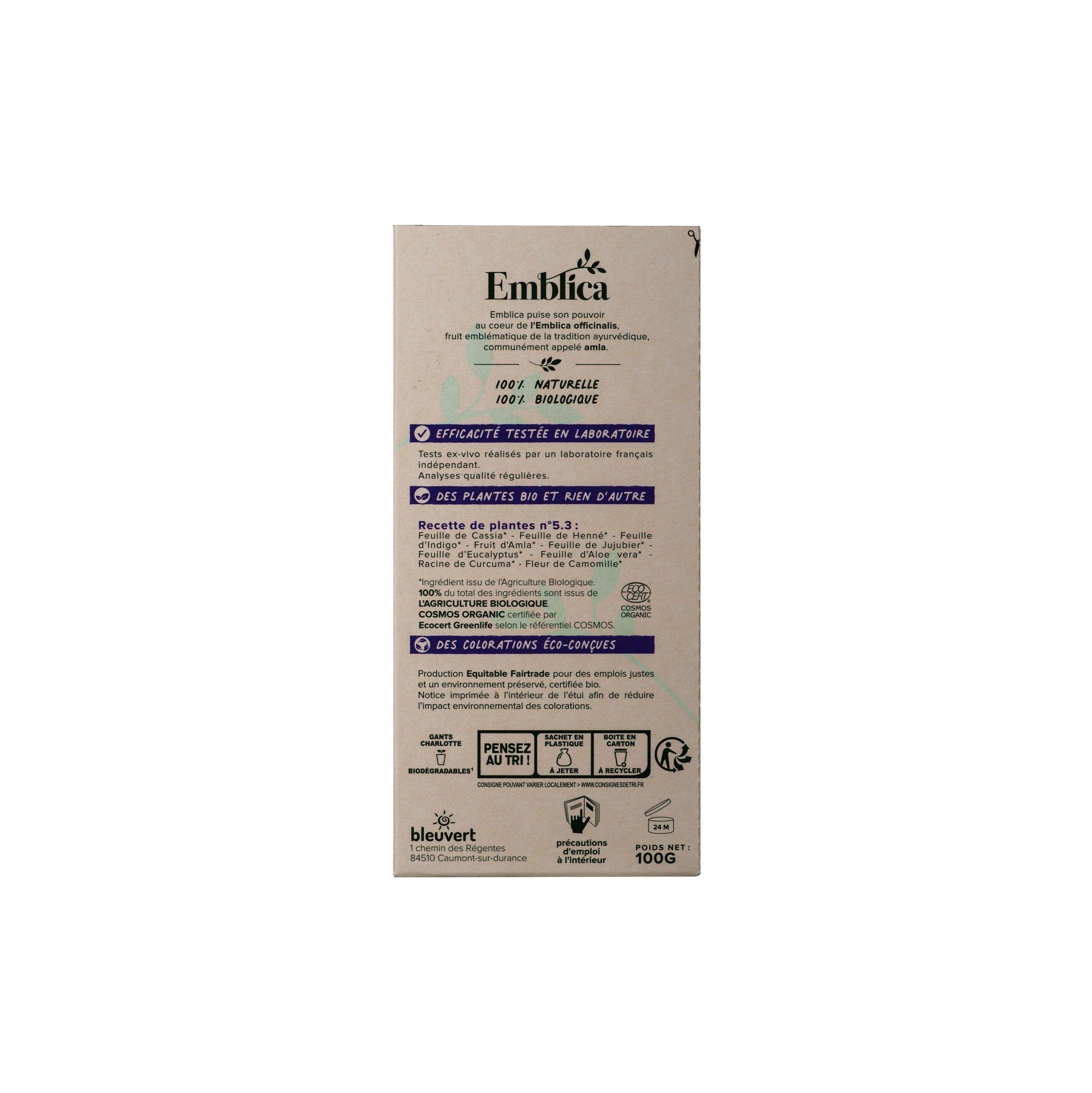 EMBLICA - Coloration végétale 5.3 Châtain Clair Ambré 100 g Bio