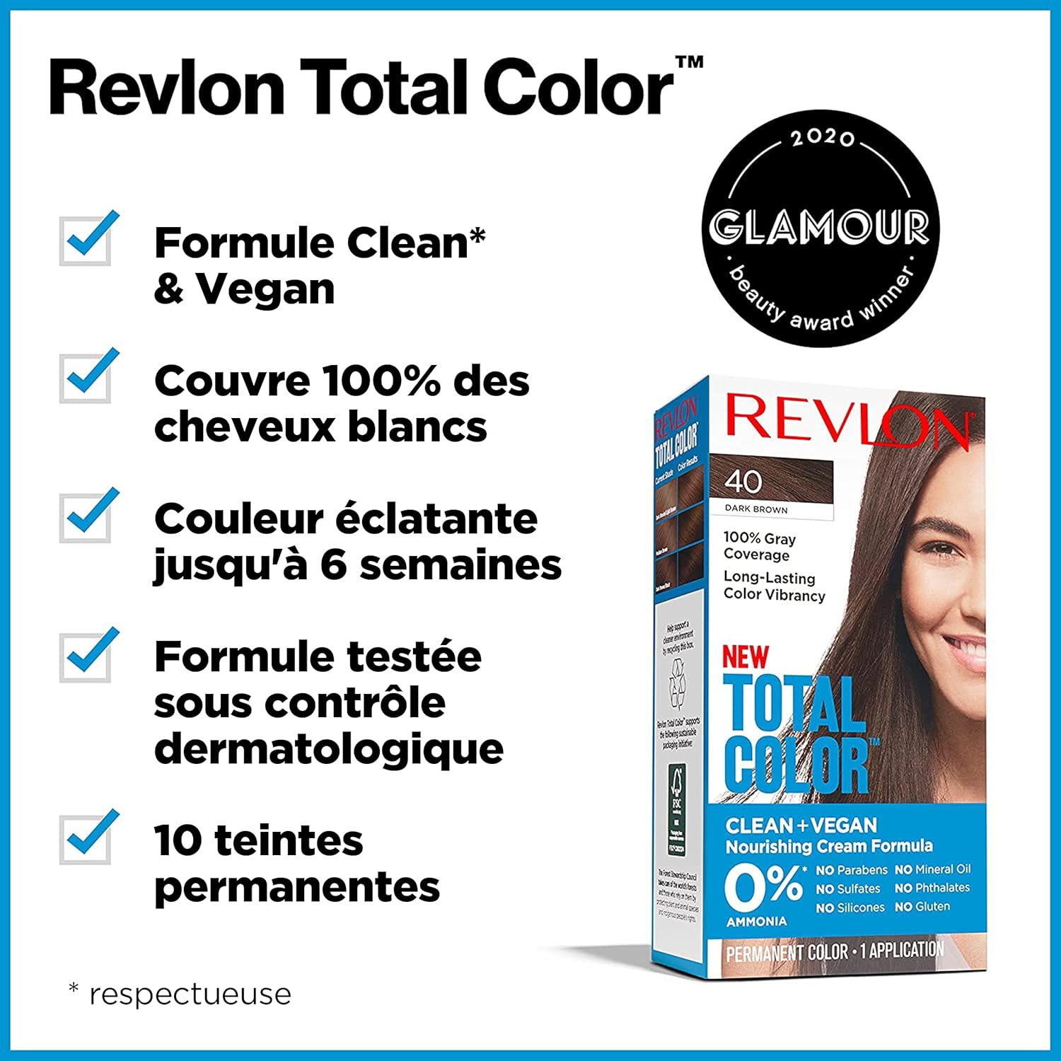 Revlon Total Color Coloration Permanente Clean & Vegan N°40 Châtain Foncé