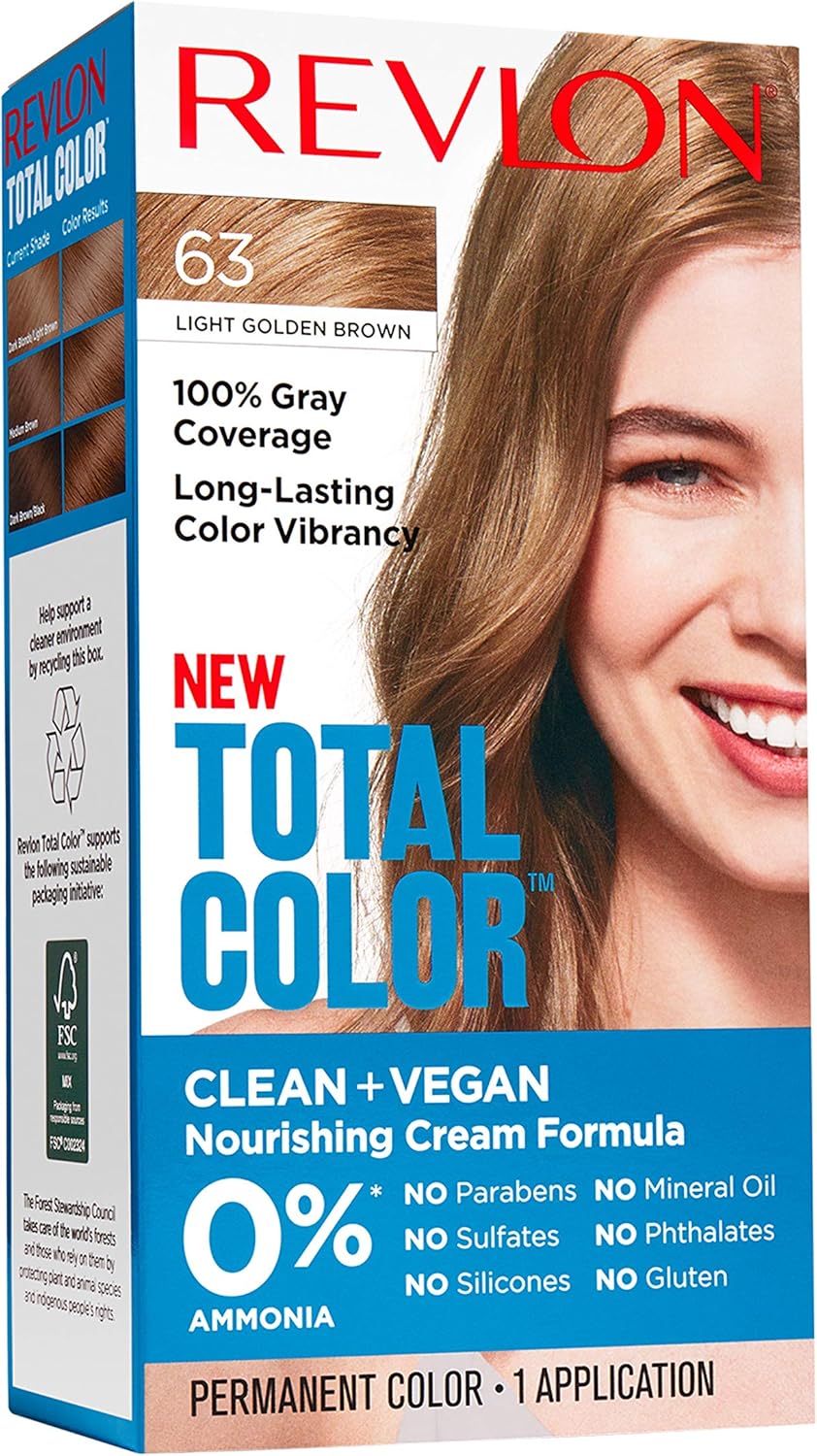 Revlon Total Color Coloration Permanente Clean & Vegan N°63 Châtain Clair Doré